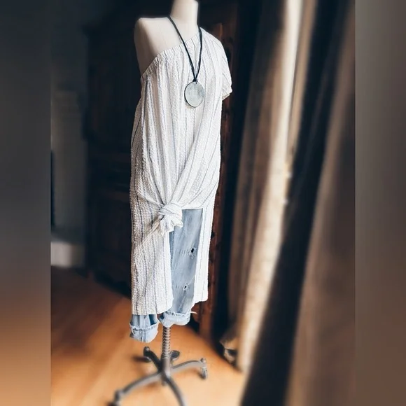 Madewell Seersucker Midi Dress One Shoulder Striped Small NWT - Picture 8 of 16